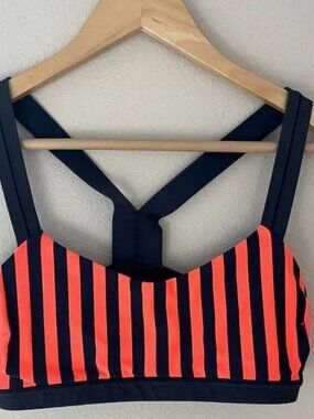 lululemon athletica Navy and Coral Striped Sports Bra